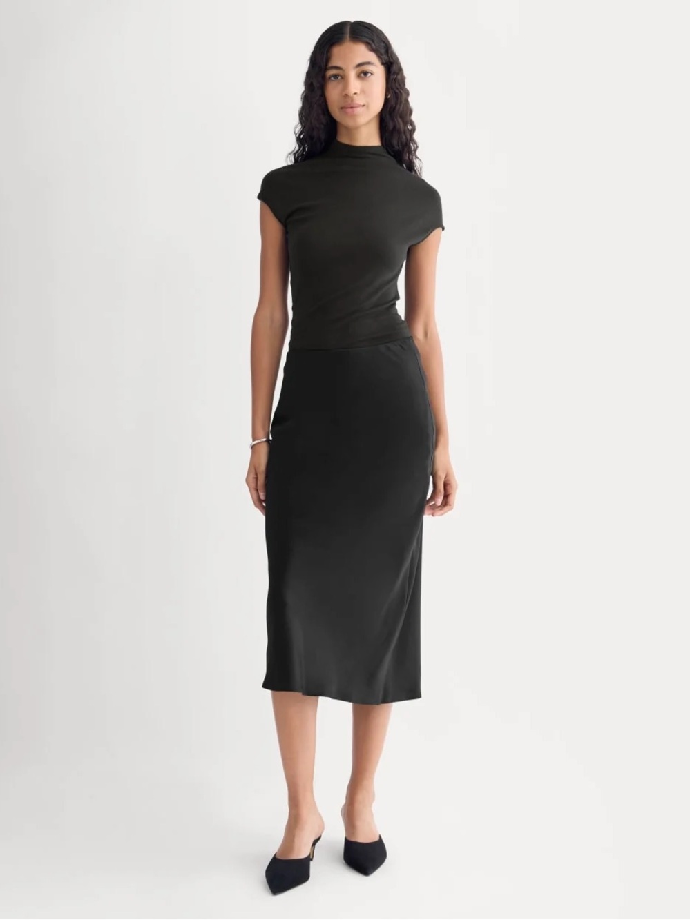 Everlane Slip Skirt in Silk Charmeuse Black Size 2 NWOT